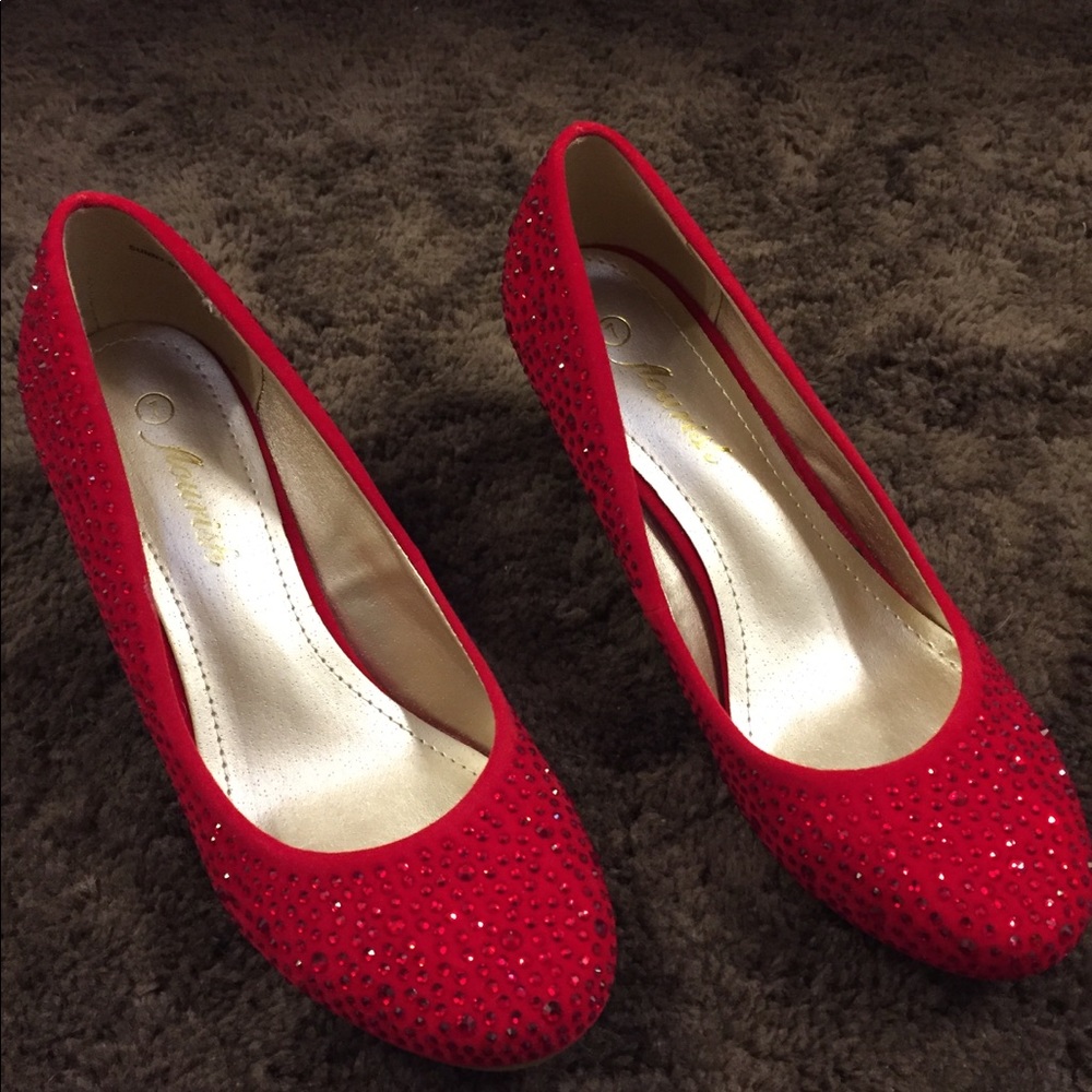 Red sequin heels